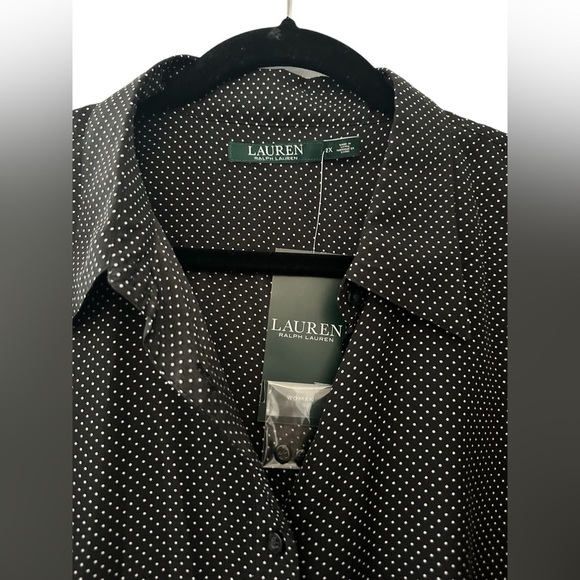 Lauren Ralph Lauren Black White Polka Dot Button Front Blouse 2X NWT - Picture 2 of 5